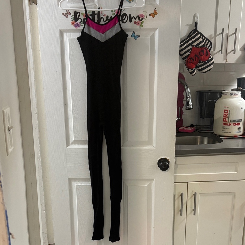 Fashion Nova Black Jumpsuit with Pink Detail